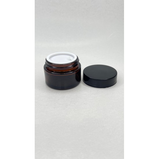 30 ml Kahverengi Cam Kozmetik Krem Kavanozu Siyah Akrilik Kapaklı (İç Dil Tıpalı)