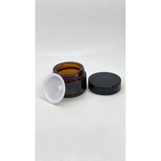 30 ml Kahverengi Cam Kozmetik Krem Kavanozu Siyah Akrilik Kapaklı (İç Dil Tıpalı)