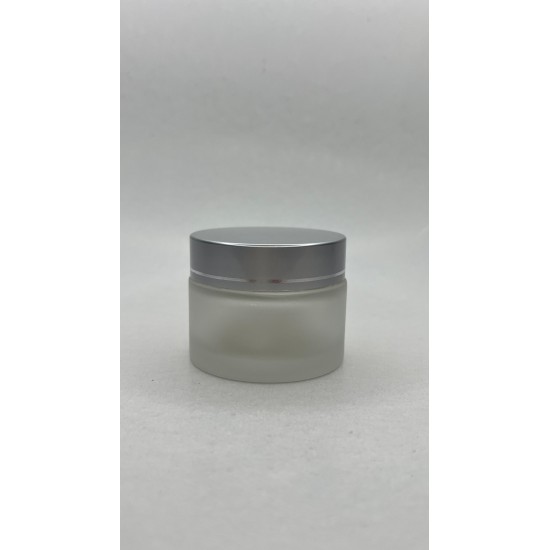 30 ml Buzlu Cam Kozmetik Krem Kavanozu Gümüş Akrilik Kapaklı (İç Dil Tıpalı)