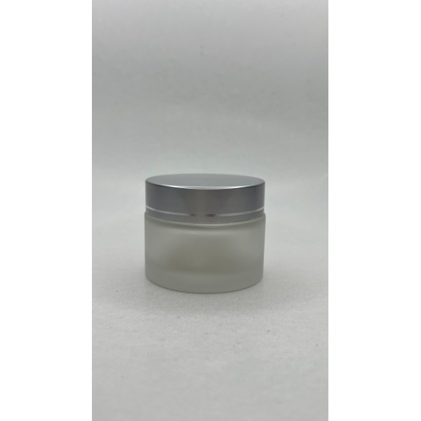 30 ml Buzlu Cam Kozmetik Krem Kavanozu Gümüş Akrilik Kapaklı (İç Dil Tıpalı)