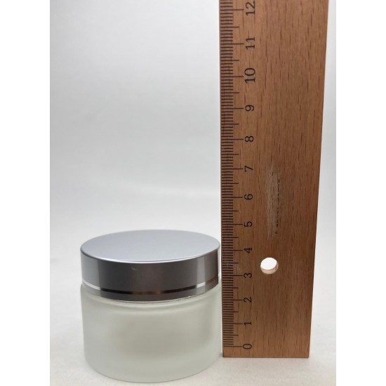 30 ml Buzlu Cam Kozmetik Krem Kavanozu Gümüş Akrilik Kapaklı (İç Dil Tıpalı)
