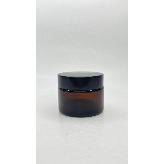 50 ml Kahverengi Cam Kozmetik Krem Kavanozu Siyah Akrilik Kapaklı (İç Dil Tıpalı)