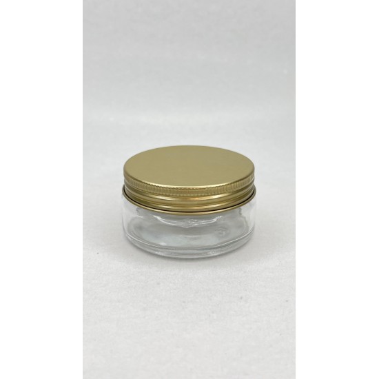 50 ml Şeffaf Cam Kozmetik Krem Kavanozu Gold Metal Alüminyum Kapaklı