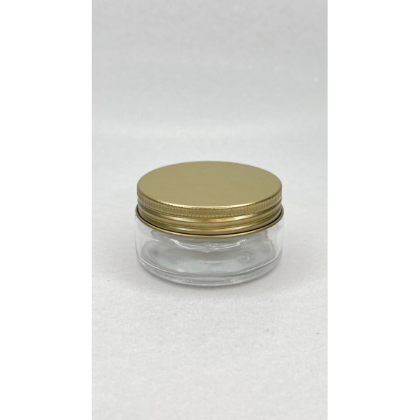 50 ml Şeffaf Cam Kozmetik Krem Kavanozu Gold Metal Alüminyum Kapaklı