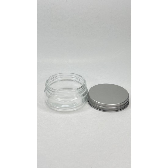 50 ml Şeffaf Cam Kozmetik Krem Kavanozu Gümüş Metal Alüminyum Kapaklı
