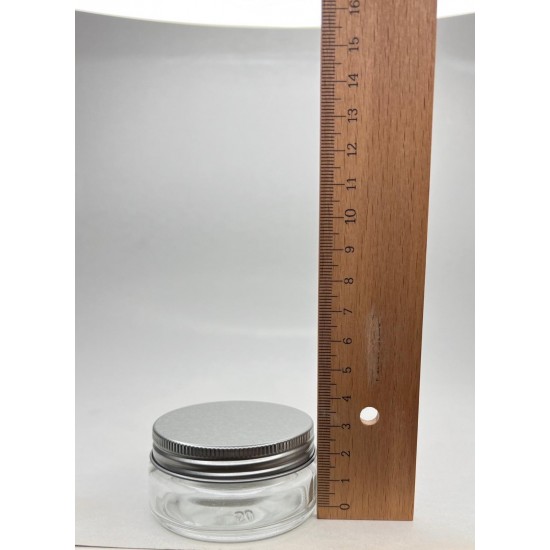 50 ml Şeffaf Cam Kozmetik Krem Kavanozu Gümüş Metal Alüminyum Kapaklı