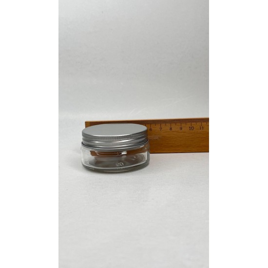 50 ml Şeffaf Cam Kozmetik Krem Kavanozu Gümüş Metal Alüminyum Kapaklı