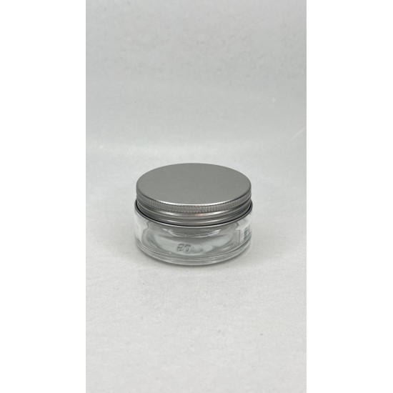 50 ml Şeffaf Cam Kozmetik Krem Kavanozu Gümüş Metal Alüminyum Kapaklı
