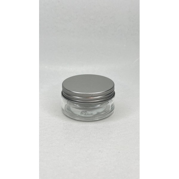 50 ml Şeffaf Cam Kozmetik Krem Kavanozu Gümüş Metal Alüminyum Kapaklı