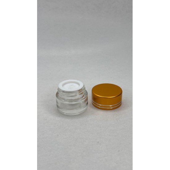 5 ml Şeffaf Cam Kozmetik Krem Kavanozu Gold Akrilik Kapaklı (İç Dil Tıpalı)