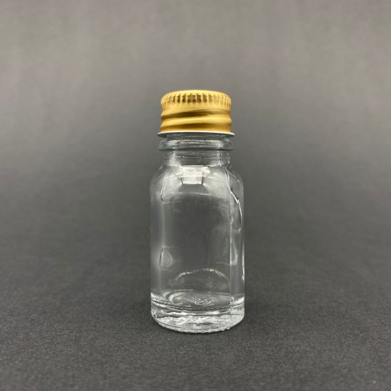 10 ml Şeffaf Cam Şişe Gold Metal Düz Kapaklı