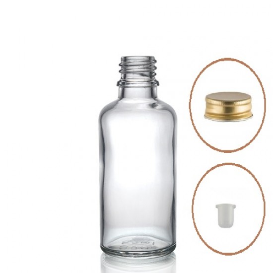 50ml Şeffaf Şişe Gold Metal Düz kapaklı