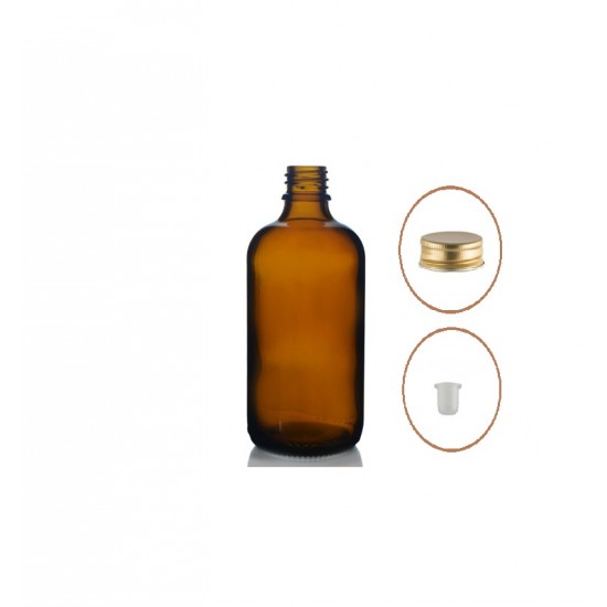 100 ml Kahverengi Cam Şişe Gold Metal Düz Kapaklı