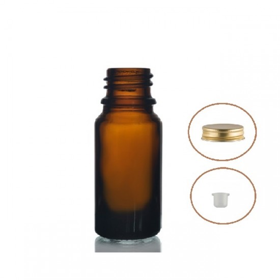 10 ml Kahverengi Cam Şişe Gold Metal Düz Kapaklı