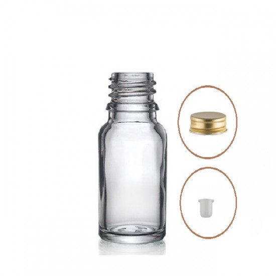 30 ml Şeffaf Cam Şişe Gold Metal Düz Kapaklı