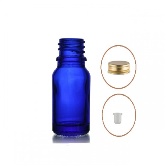 10 ml Mavi Cam Şişe Gold Metal Düz Kapaklı