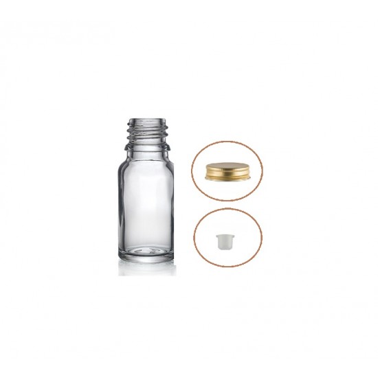 20 ml Şeffaf Cam Şişe Gold Metal Düz Kapaklı