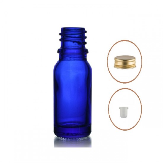20 ml Mavi Cam Şişe Gold Metal Düz Kapaklı
