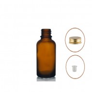 30 ml Kahverengi Cam Şişe Gold Metal Düz Kapaklı
