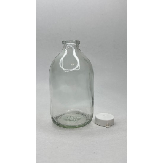 100 ml Şeffaf Cam Flakon (Penisilin Şişesi) Geçme Kapaklı
