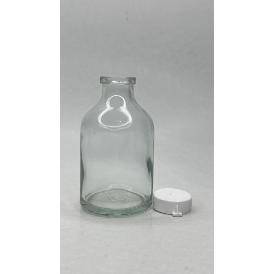 50 ml Şeffaf Cam Flakon (Penisilin Şişesi) Geçme Kapaklı