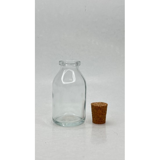 20 ml Şeffaf Cam Flakon (Penisilin Şişesi) Mantar Tıpalı