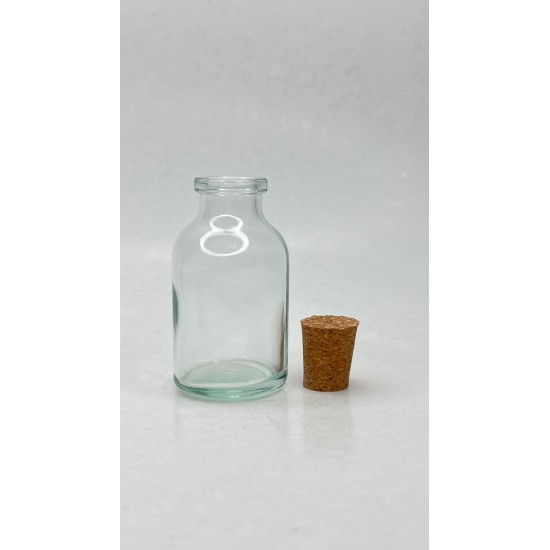 25 ml Şeffaf Cam Flakon (Penisilin Şişesi) Mantar Tıpalı