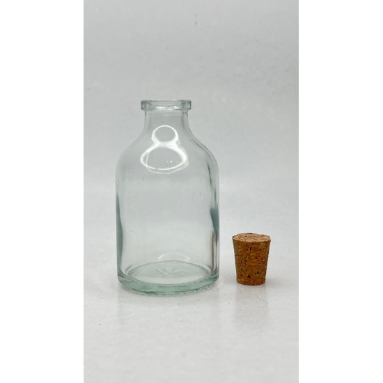 50 ml Şeffaf Cam Flakon (Penisilin Şişesi) Mantar Tıpalı
