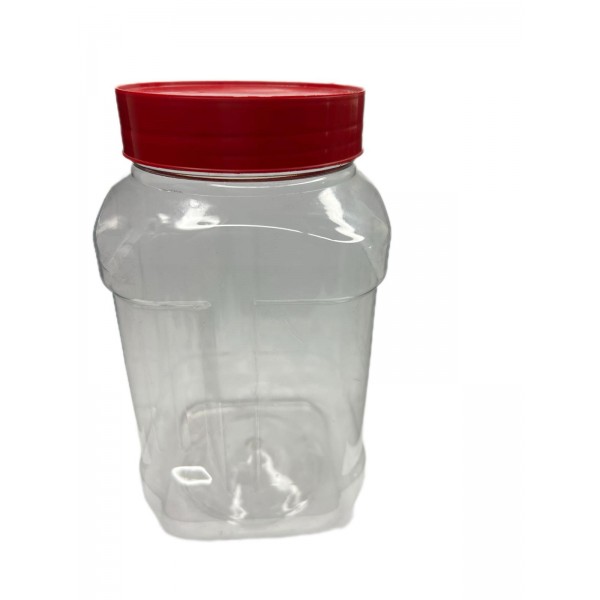 1000 ml (1 Litre) Şeffaf PET Gıda Kavanozu Kırmızı Vidalı Kapaklı