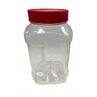 1400 ml Şeffaf PET Gıda Kavanozu Kırmızı Vidalı Kapaklı