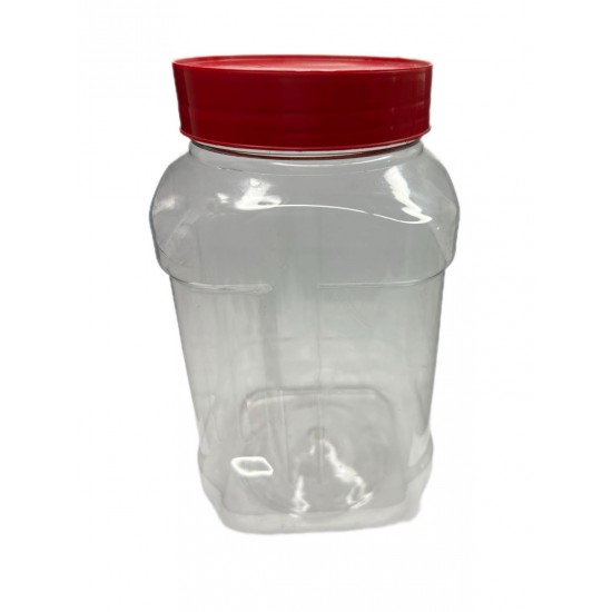 1400 ml Şeffaf PET Gıda Kavanozu Kırmızı Vidalı Kapaklı