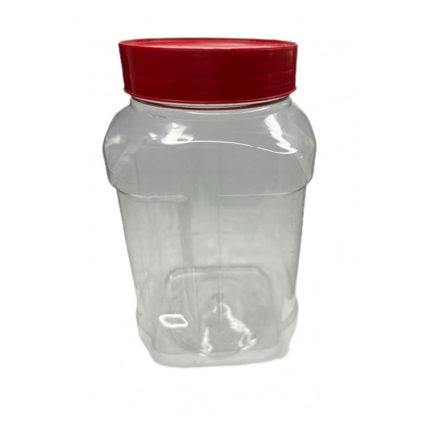 1400 ml Şeffaf PET Gıda Kavanozu Kırmızı Vidalı Kapaklı
