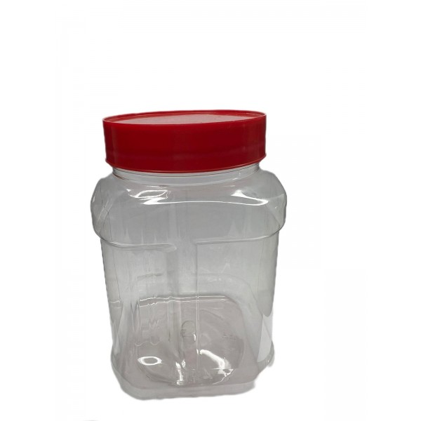 750 ml Şeffaf PET Gıda Kavanozu Kırmızı Vidalı Kapaklı