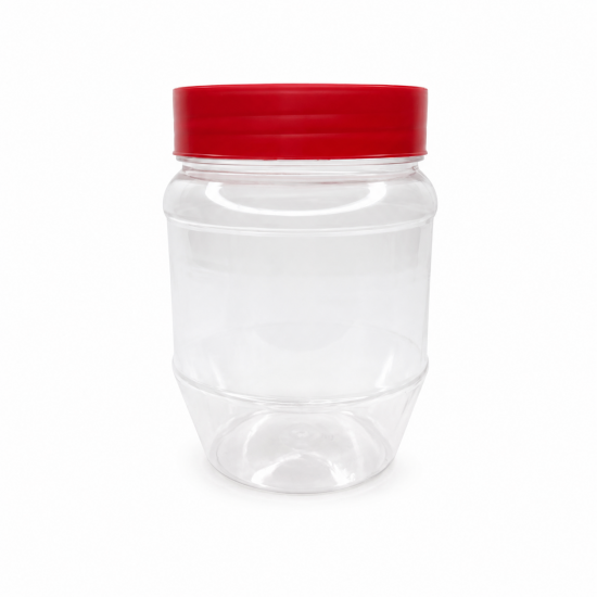 750 ml Şeffaf PET Gıda Kavanozu Kırmızı Vidalı Kapaklı