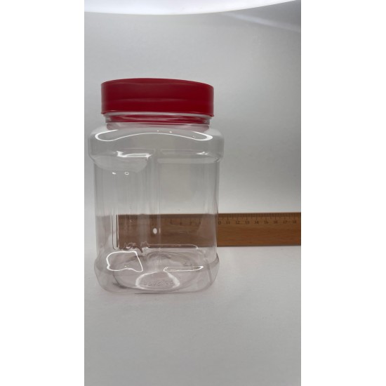 1000 ml (1 Litre) Şeffaf PET Gıda Kavanozu Kırmızı Vidalı Kapaklı