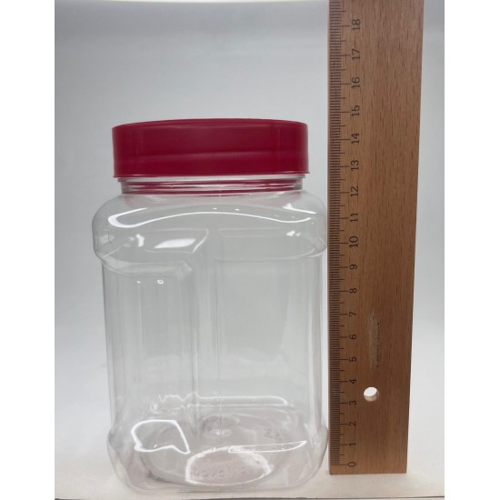 1000 ml (1 Litre) Şeffaf PET Gıda Kavanozu Kırmızı Vidalı Kapaklı