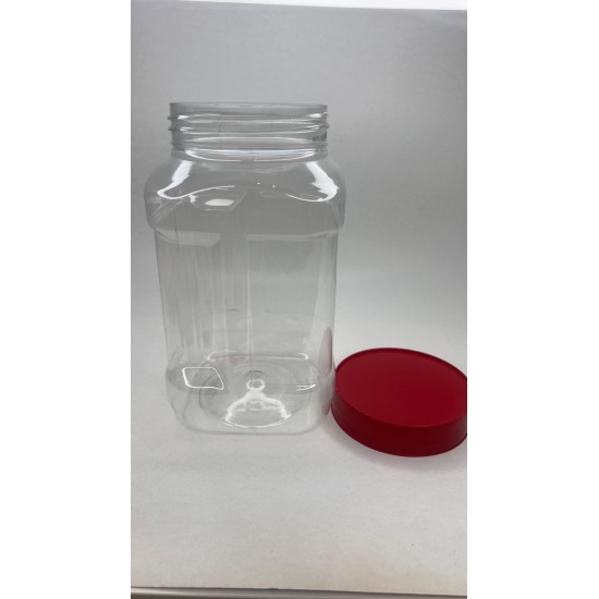 1400 ml Şeffaf PET Gıda Kavanozu Kırmızı Vidalı Kapaklı