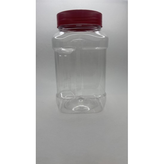 1400 ml Şeffaf PET Gıda Kavanozu Kırmızı Vidalı Kapaklı