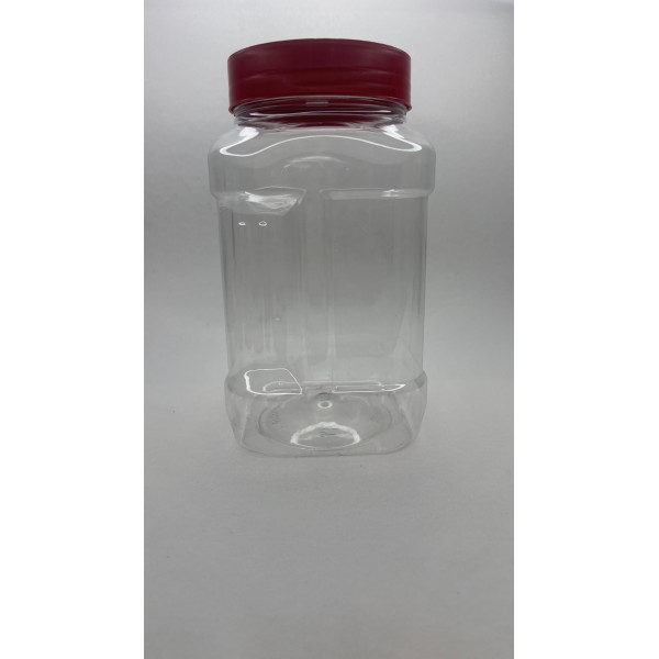 1400 ml Şeffaf PET Gıda Kavanozu Kırmızı Vidalı Kapaklı