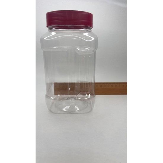 1400 ml Şeffaf PET Gıda Kavanozu Kırmızı Vidalı Kapaklı