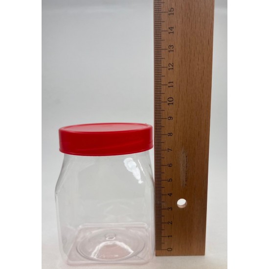 250 ml Şeffaf PET Gıda Kavanozu Kırmızı Vidalı Kapaklı