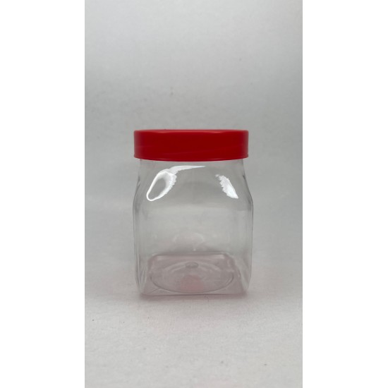 250 ml Şeffaf PET Gıda Kavanozu Kırmızı Vidalı Kapaklı