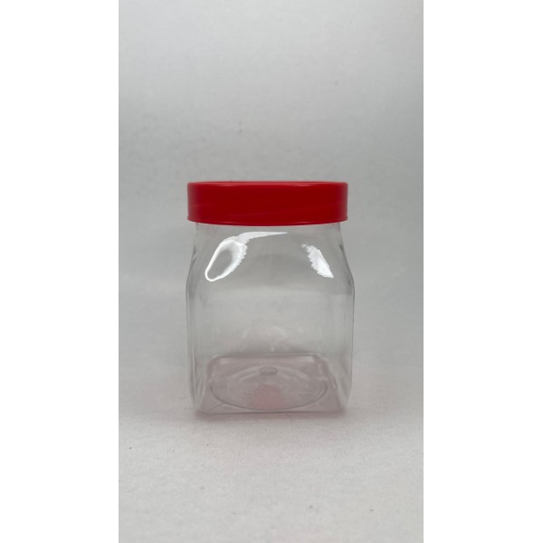 250 ml Şeffaf PET Gıda Kavanozu Kırmızı Vidalı Kapaklı