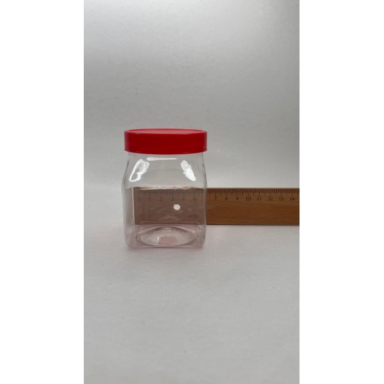 250 ml Şeffaf PET Gıda Kavanozu Kırmızı Vidalı Kapaklı