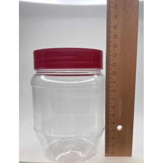 750 ml Şeffaf PET Gıda Kavanozu Kırmızı Vidalı Kapaklı