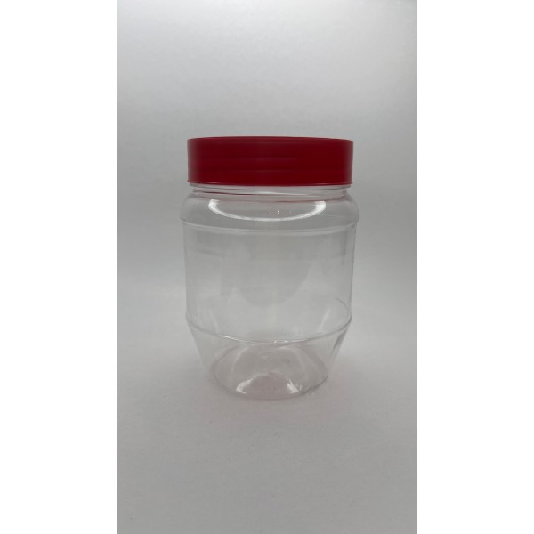 750 ml Şeffaf PET Gıda Kavanozu Kırmızı Vidalı Kapaklı