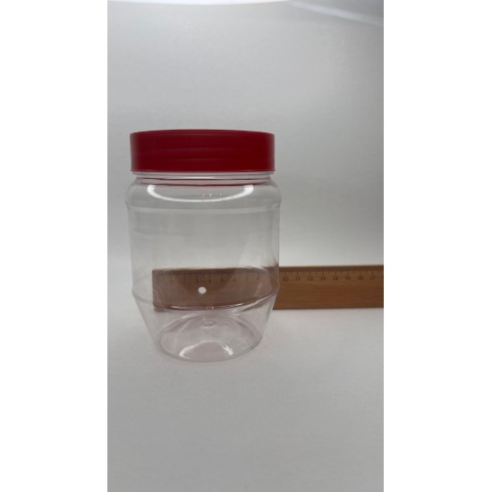 750 ml Şeffaf PET Gıda Kavanozu Kırmızı Vidalı Kapaklı