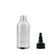 150 ml Şeffaf Plastik Şişe (PET) Siyah Asansör Kapaklı (Çevirmeli Damlatmalı Kapak)