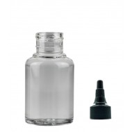 30 ml Şeffaf Plastik Şişe (PET) Siyah Asansör Kapaklı (Çevirmeli Damlatmalı Kapak)