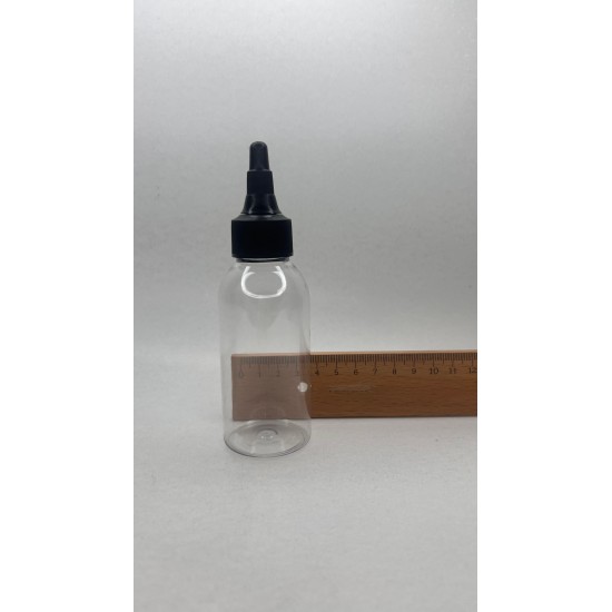 100 ml Şeffaf Plastik Şişe (PET) Siyah Asansör Kapaklı (Çevirmeli Damlatmalı Kapak)